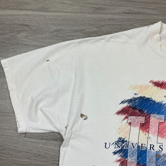 Vintage Shirt Mens Extra Large White University of Texas 90s Multicolor Retro - Picture 5 of 15